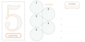 Sample pages, where you can write down 'five good things' each day.